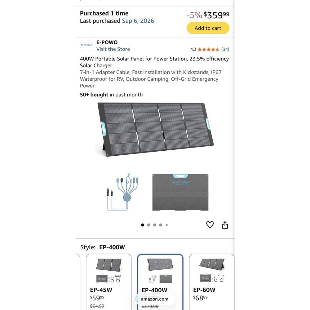 Portable 400W Solar Panels E-POWO EP-400W Foldable Mono 18V Waterproof Off Grid